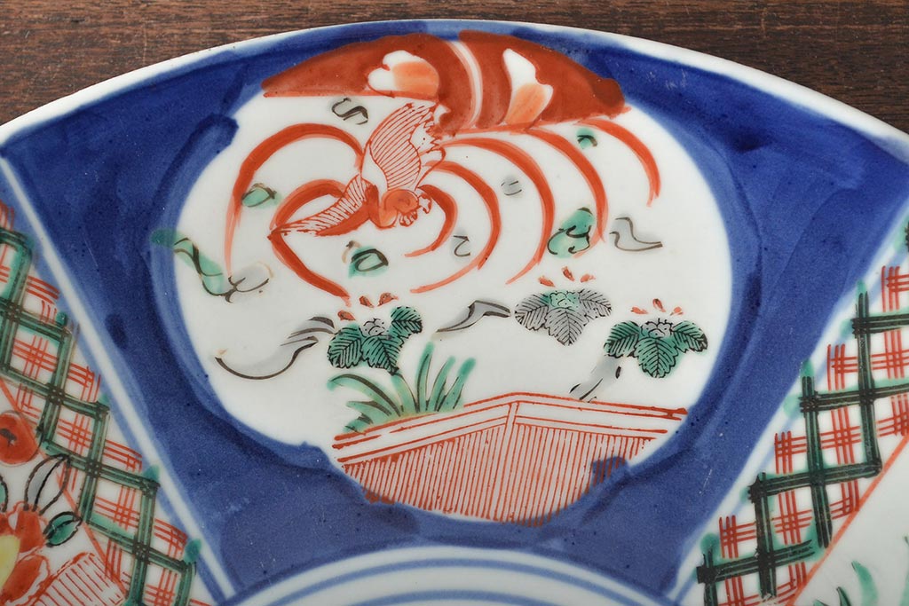 明治期　伊万里焼　色絵草花文　一尺二寸大皿(和食器)(R-046711)