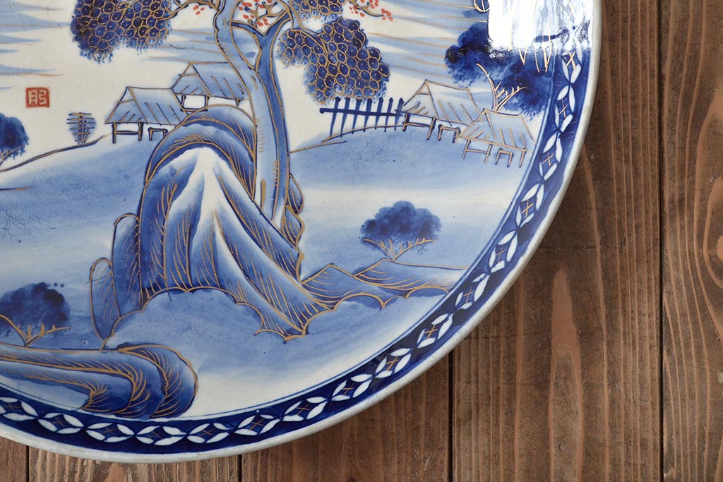 明治期　伊万里焼　一尺五寸　染付　大皿(和食器)(R-046712)