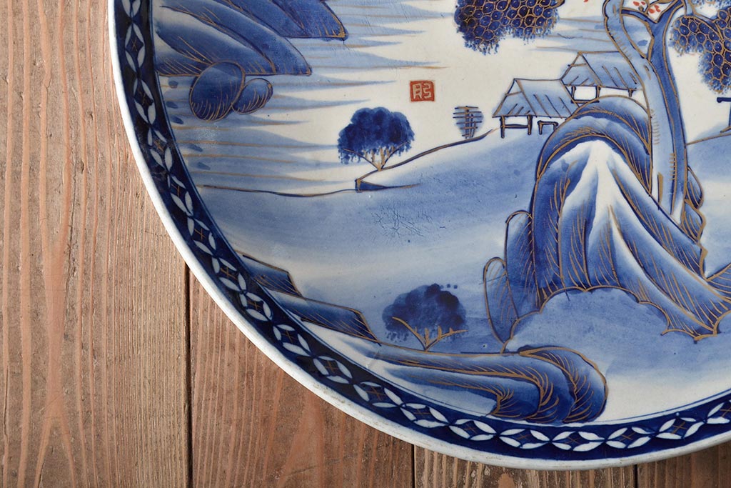 明治期　伊万里焼　一尺五寸　染付　大皿(和食器)(R-046712)