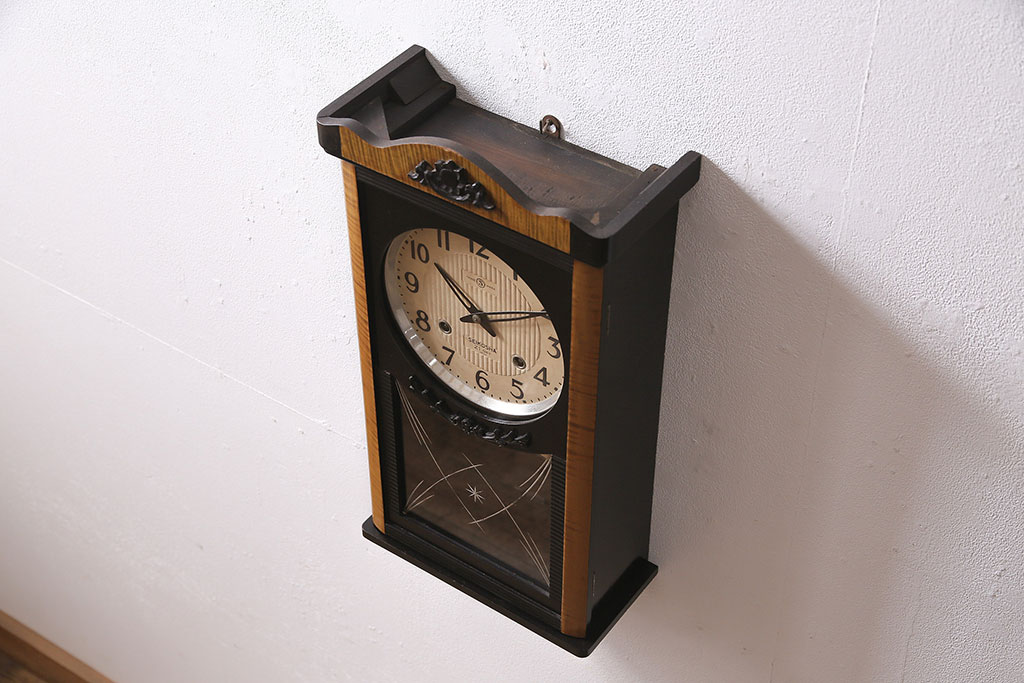 アンティーク時計　昭和中期　精工舎(SEIKOSHA、セイコー)　ゼンマイ式　21DAY　 木の温かみを感じるレトロな柱時計(掛け時計、振り子時計)(R-046733)