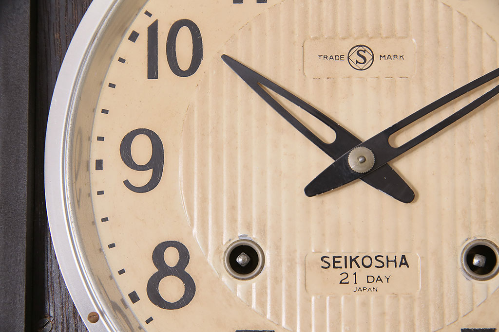 アンティーク時計　昭和中期　精工舎(SEIKOSHA、セイコー)　ゼンマイ式　21DAY　木の温かみを感じるレトロな柱時計(掛け時計、振り子時計)(R-046733)