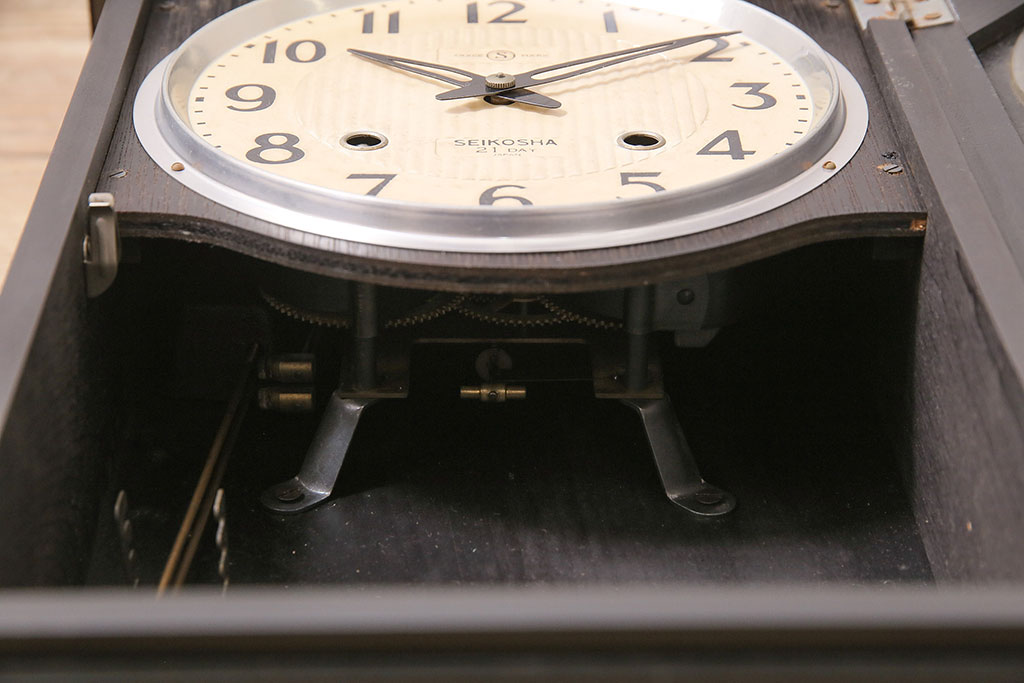 アンティーク時計　昭和中期　精工舎(SEIKOSHA、セイコー)　ゼンマイ式　21DAY　木の温かみを感じるレトロな柱時計(掛け時計、振り子時計)(R-046733)