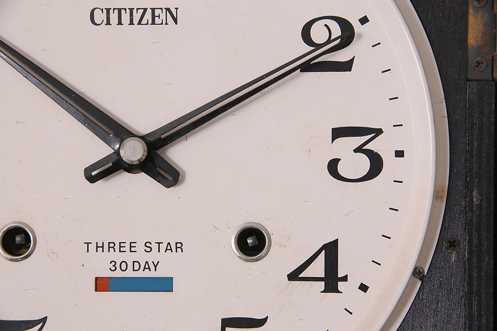 アンティーク時計　昭和中期　CITIZEN(シチズン)　30DAY　ゼンマイ式　カレンダー付　レトロなデザインが魅力の掛け時計(振り子時計、柱時計)(R-046734)
