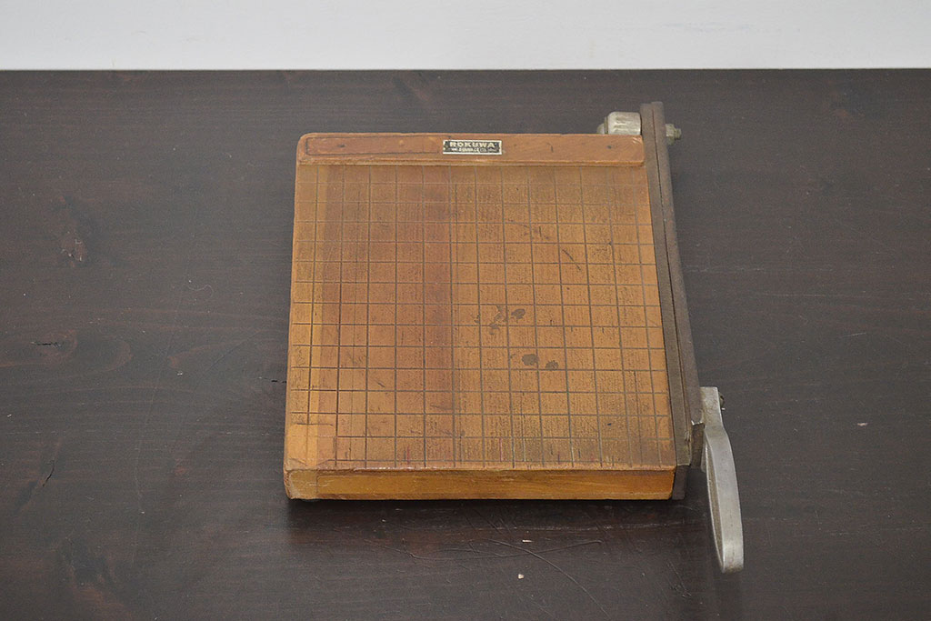 ROKUWA　古い　ペーパーカッター(裁断機、木製、マス目付、古道具)(R-046791)