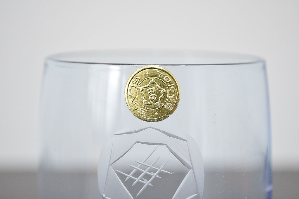 昭和レトロ　花柄　切子グラス12個　コースター6個(ガラスコップ、硝子)(R-046798)