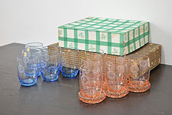 昭和レトロ　花柄　切子グラス12個　コースター6個(ガラスコップ、硝子)(R-046798)