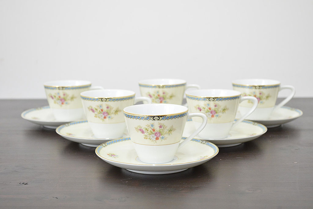 昭和中期　花柄　ノリタケ　Noritake　カップ&ソーサー6客　箱付(R-046799)