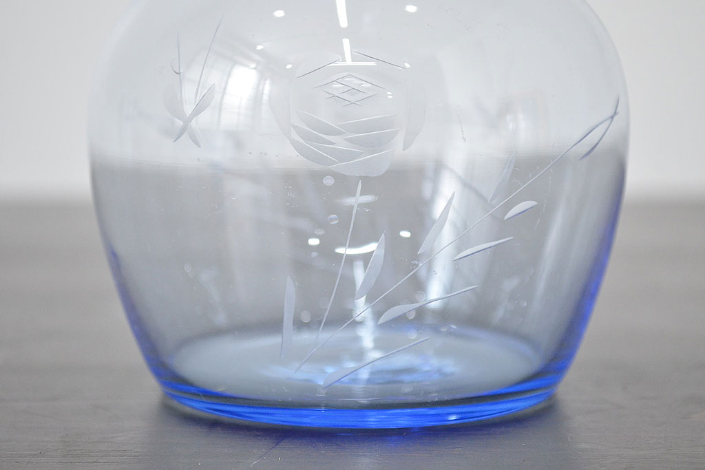 昭和レトロ　花柄　切子　水注(水次、グラス、コップ)(R-046820)