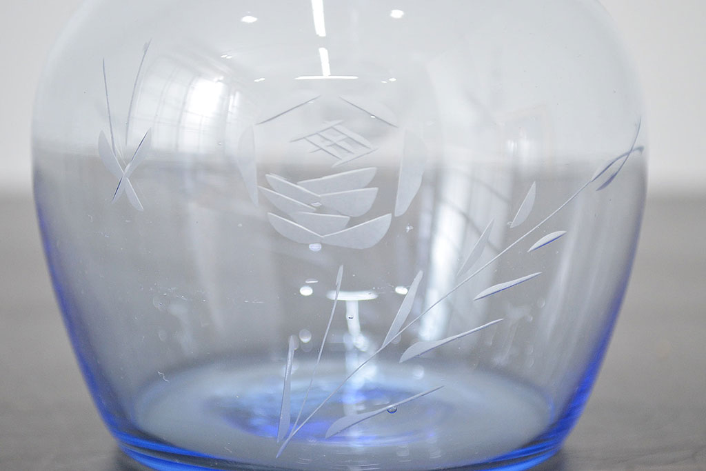 昭和レトロ　花柄　切子　水注(水次、グラス、コップ)(R-046820)