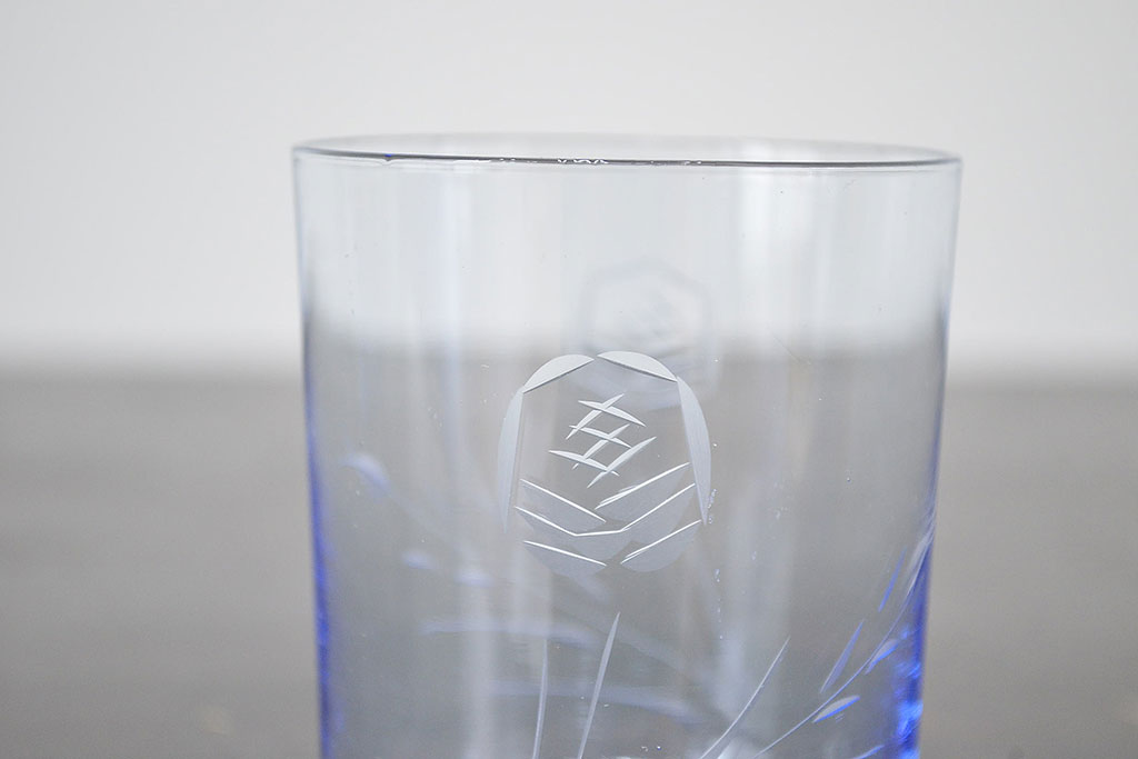 昭和レトロ　花柄　切子　水注(水次、グラス、コップ)(R-046820)