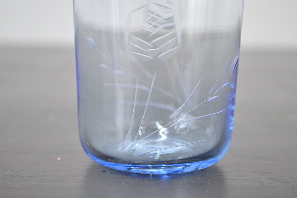 昭和レトロ　花柄　切子　水注(水次、グラス、コップ)(R-046820)