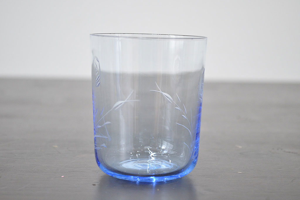 昭和レトロ　花柄　切子　水注(水次、グラス、コップ)(R-046820)