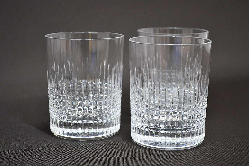 フランス　バカラ　Baccarat　ナンシー　ロックグラス　3客セット(フルレッドクリスタルガラス)(R-046844)