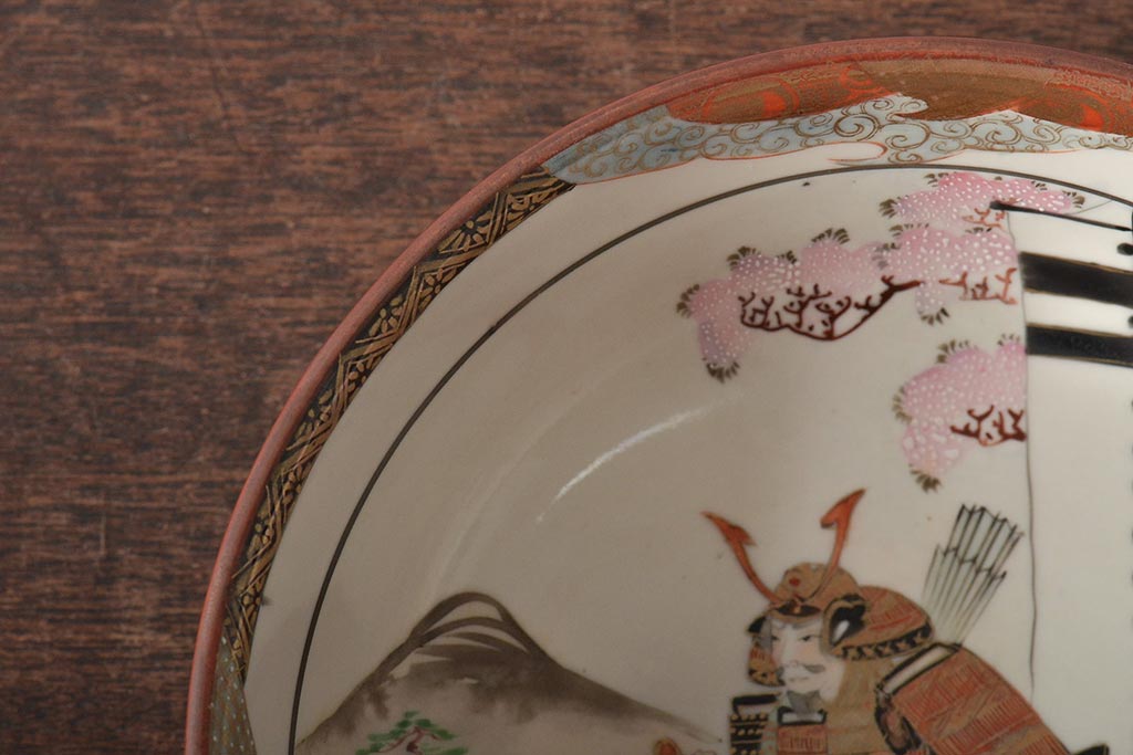 明治期　九谷焼　色絵皿　武者絵　深皿(和食器、鉢)(R-046861)