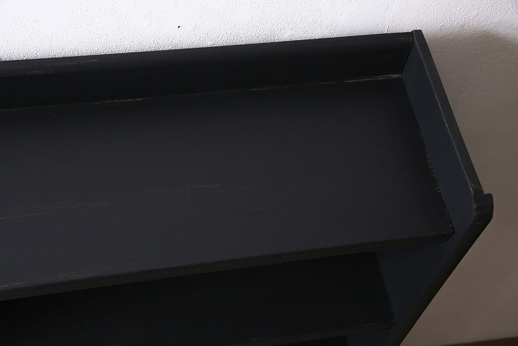 アンティーク家具　昭和中期　ペイント　濃いネイビーカラーのシンプルな本棚(オープンラック、棚、ウッドシェルフ)(R-046881)
