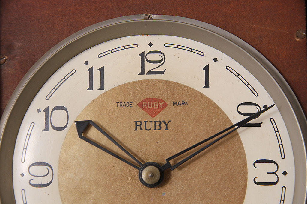 アンティーク時計　昭和中期　RUBY CLOCK(ルビー印)　ゼンマイ式　マーブル模様が珍しい掛け時計(柱時計、古時計)(R-046887)