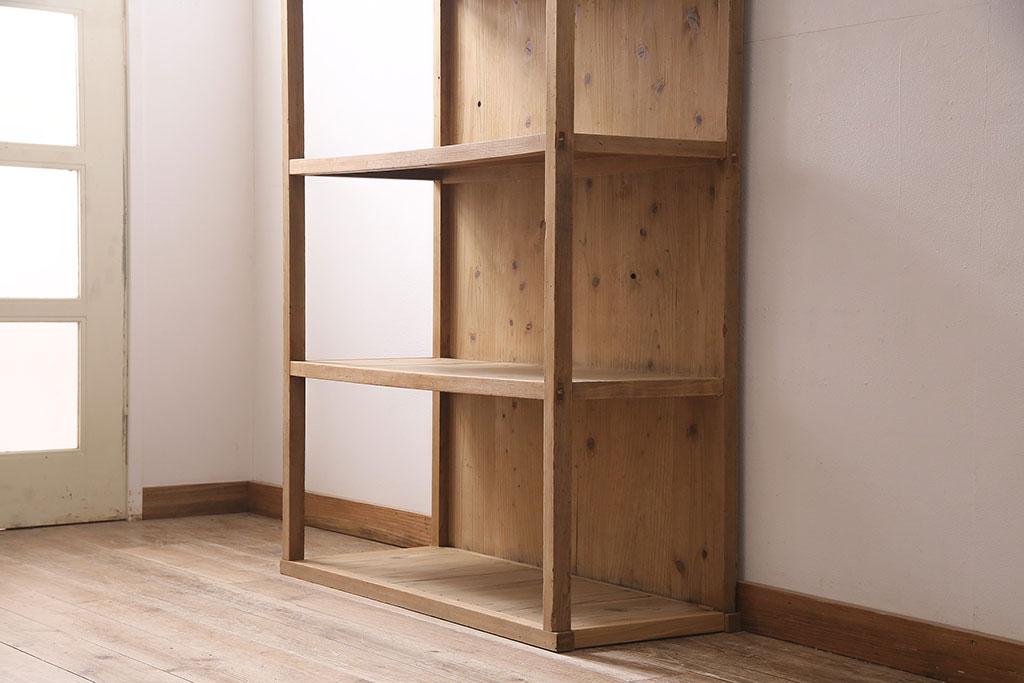 アンティーク家具　明治大正期　ストリップド(剥離)　スギ材　木の風合いが楽しめるシンプルなオープンラック(収納棚、棚)(R-046895)