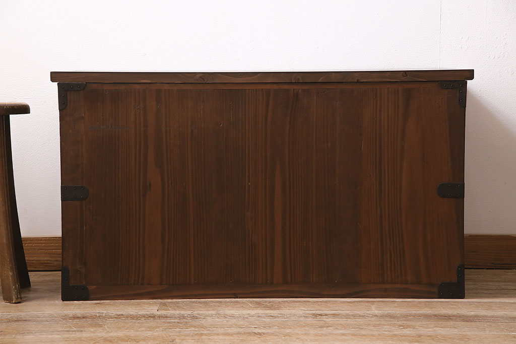 アンティーク家具　大正期　天板リメイク　前面桐材　シンプルで味のある時代箪笥ローボード(チェスト、引き出し、テレビ台)(R-046899)