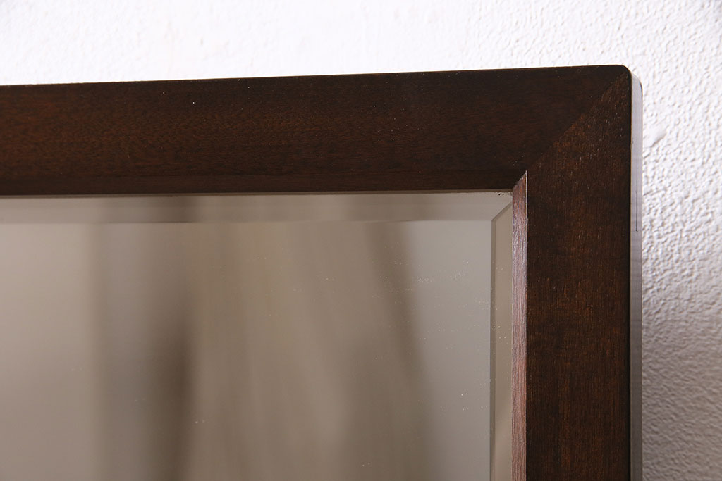 中古　北海道民芸家具　リメイク　木製フレームのシンプルなミラー(鏡)(R-046904)