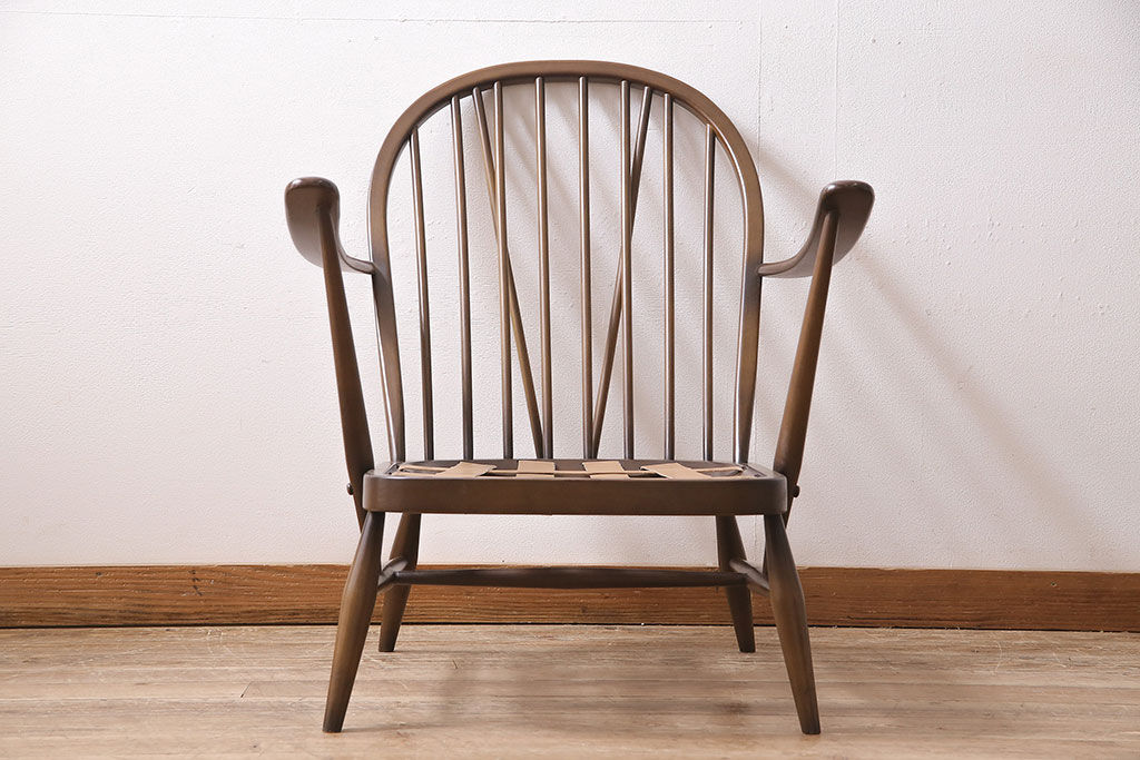 中古美品　ERCOL(アーコール)　淡い花柄のファブリックがお洒落な1人掛けソファ(ラウンジチェア、アームチェア、椅子、1シーターソファ)(R-046913)