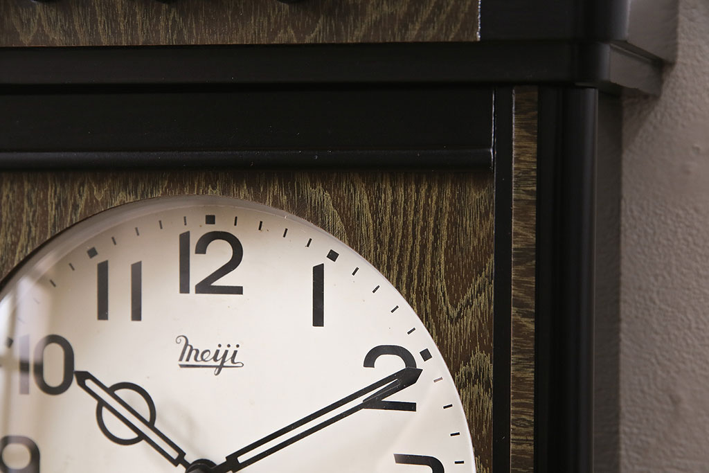 アンティーク時計　昭和中期　Meiji(明治時計社)　ゼンマイ式　30DAY　懐かしい雰囲気が魅力の掛け時計(柱時計、振り子時計)(R-046917)