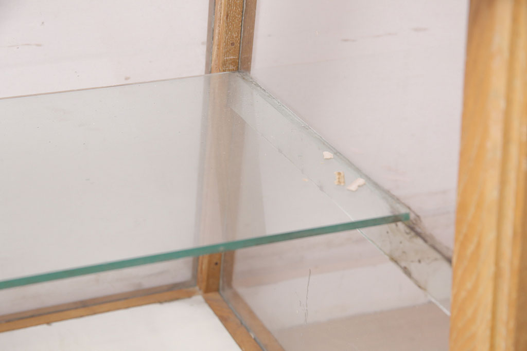 和製アンティーク　ナラ材　卓上タイプ　台形型のレトロなガラスケース(ショーケース、陳列棚)(R-046931)