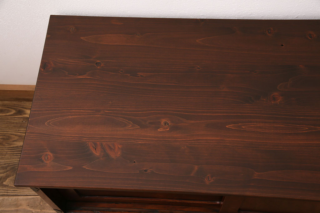 【加工実例】アンティークの二本松箪笥ローボードに高品質リペア。あらたに天板を取り付け、強度もばっちりに仕上げました!(収納棚、テレビ台)