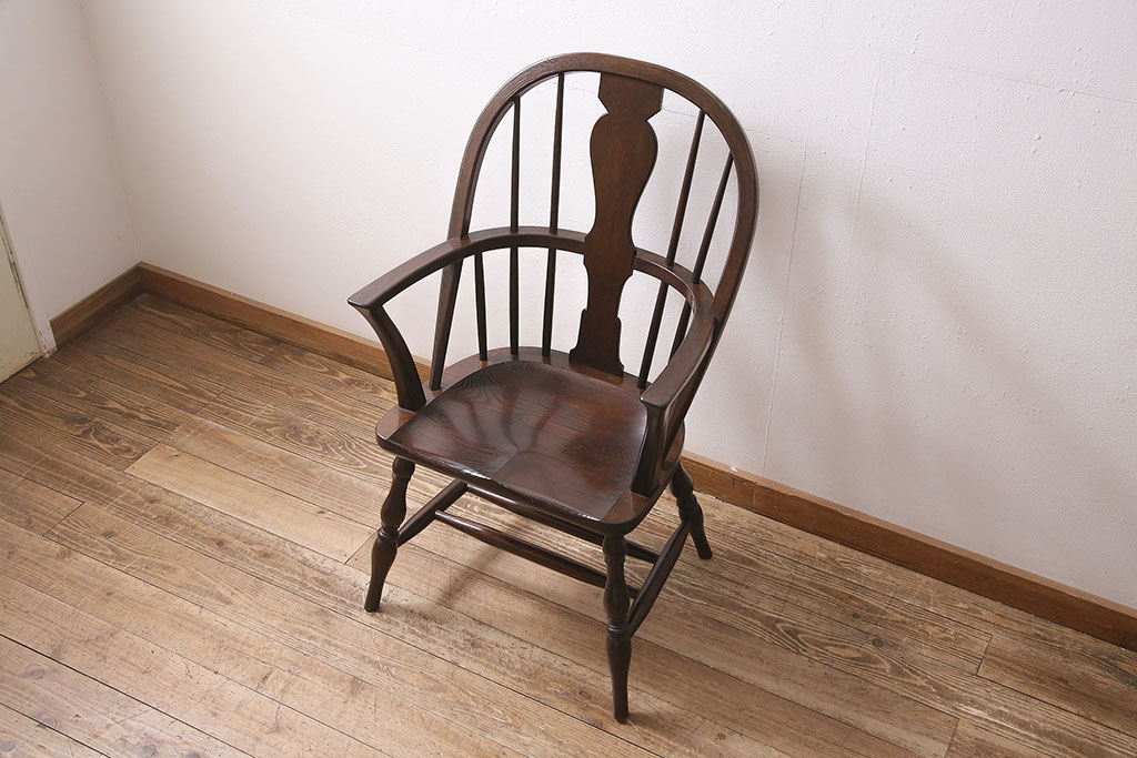 中古　松本民芸家具　特注品　栗材　優美なシルエットが魅力のWB型アームチェア(椅子)(R-046959)