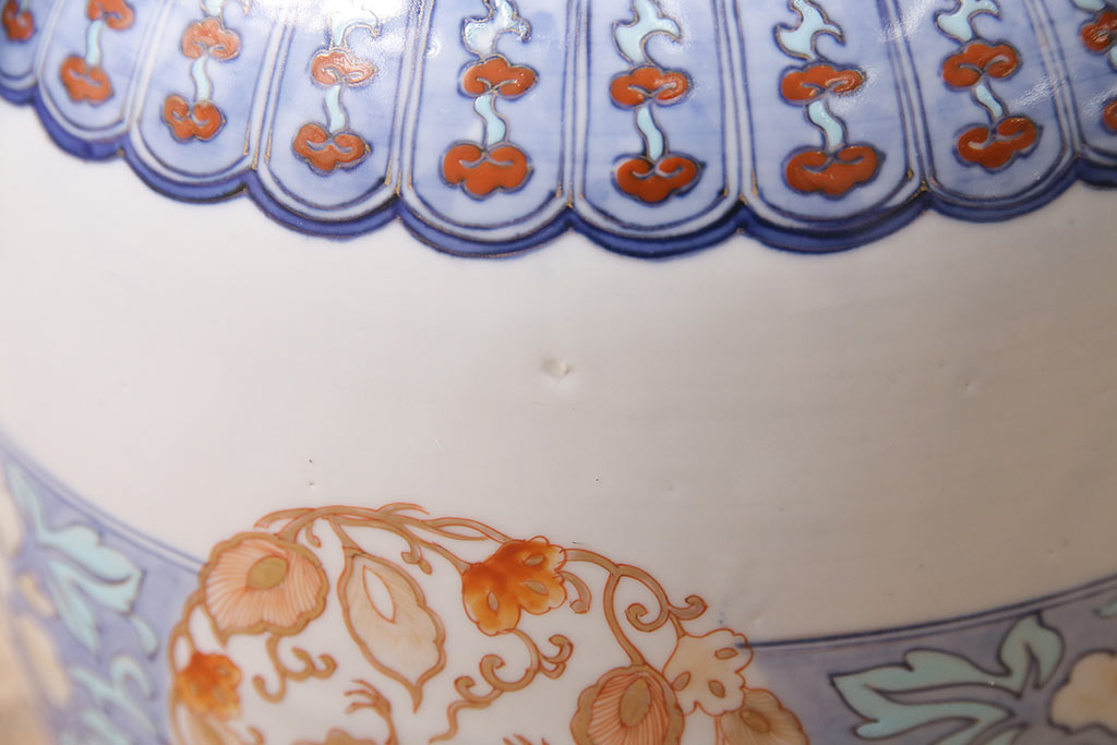 アンティーク雑貨　大正昭和初期　鳳凰・花の図　空間を彩る瀬戸火鉢(鉢カバー)(R-046976)