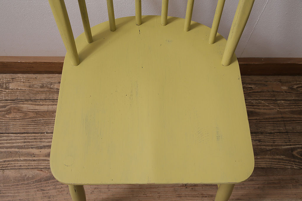 ヴィンテージ家具　イギリスビンテージ　ペイント　スモーキーイエローがお洒落なチェア(ダイニングチェア、椅子)(R-046982)