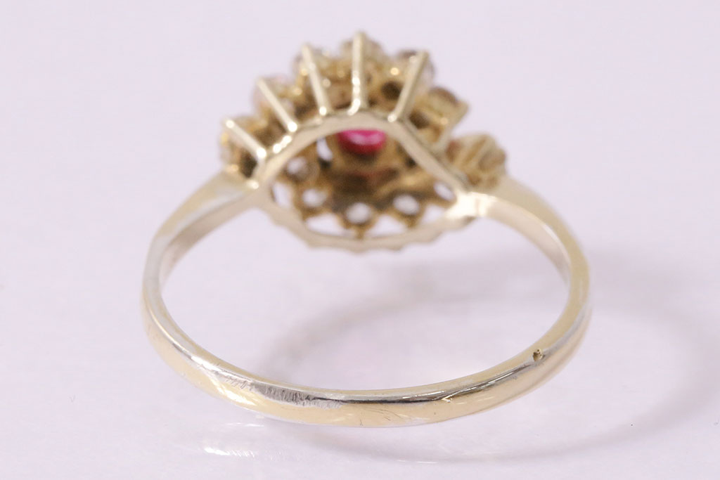 ヴィンテージアクセサリー　イギリス　9ct　Gold　ピンク・クリアクリスタル　リング(指輪、金、ビンテージ)(R-047008)