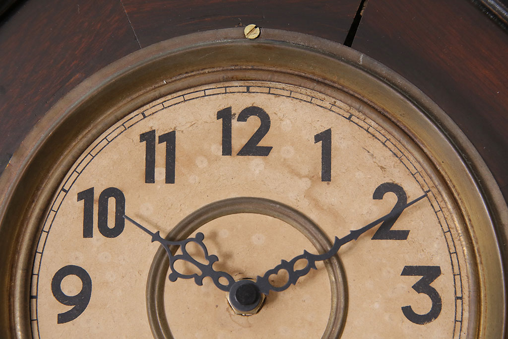 アンティーク時計　愛知県時計製造共同組合(AICHIKEN　CLOCK-MAKERS'　UNION'S　MARK)　電池式　年月を重ねた趣溢れる八角型柱時計(掛け時計、古時計)(R-047033)