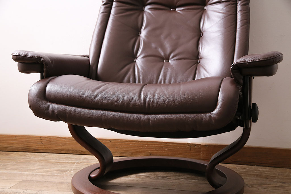 中古　EKORNES(エコーネス)　本革　ロイヤルシリーズ　オットマン付き　ストレスレスチェア(定価約46万円)(リクライニングチェア、アームチェア、椅子)(R-047035)