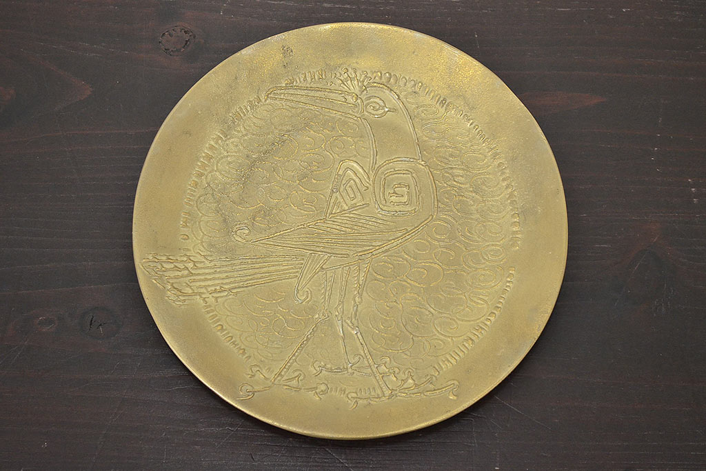 宮田宏平作　鋳銅　鳥図　飾り皿(在銘、作家物)(R-047042)