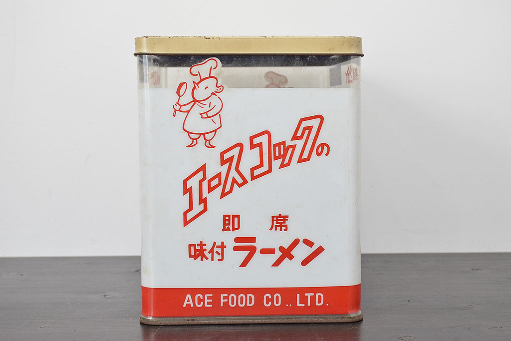昭和レトロ　エースコック　プラ　ブリキ缶　/　ニチレイ　ディズニー　ソーセージ入れ(看板)(R-047058)