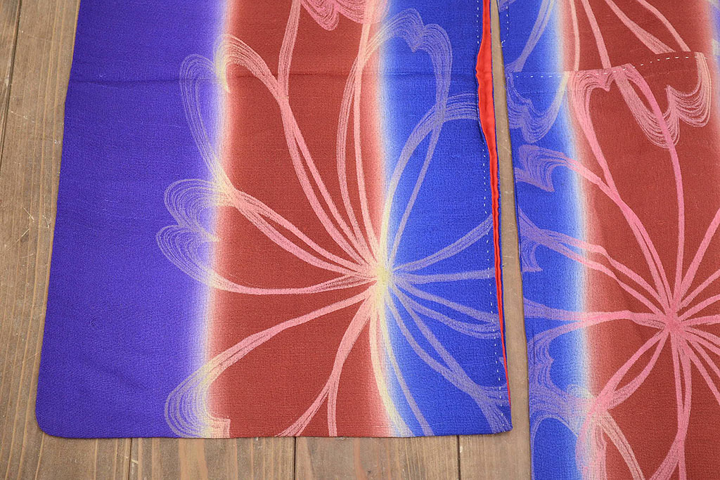 昭和初期　アンティーク　正絹着物(縮緬、錦紗、古布、グラデーション)(R-047065)