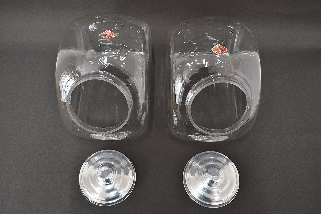当時物　昭和レトロ　猫瓶2個セット(蓋付、ガラス瓶)(R-047076)