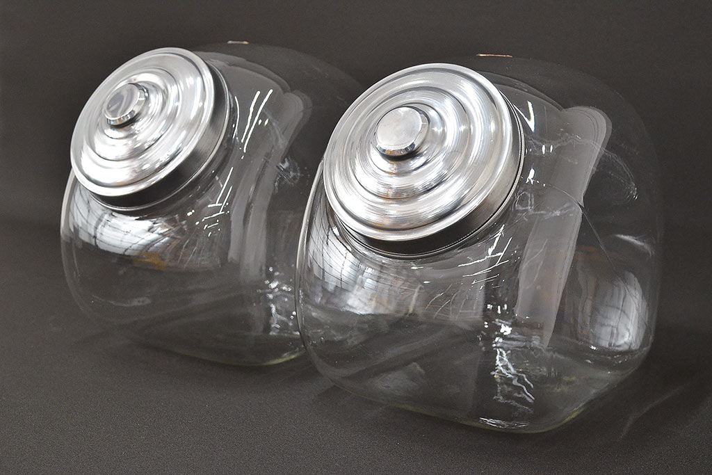 当時物　昭和レトロ　猫瓶2個セット(蓋付、ガラス瓶)(R-047077)