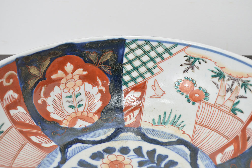 明治期　伊万里焼　二重高台　色絵　深鉢(深皿、和食器)(R-047089)