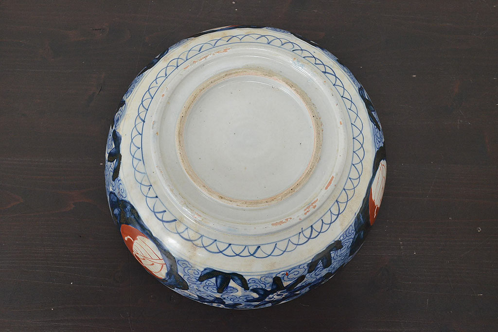 明治期 伊万里焼 二重高台 色絵 深鉢(深皿、和食器)(R-047089