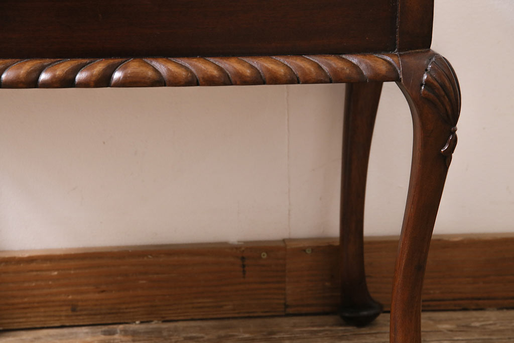 イギリスアンティーク　ARDING&HOBBS　マホガニー材　収納付きが珍しい!凝った彫刻や脚のデザインがエレガントなスツール(チェア、椅子)(R-047107)