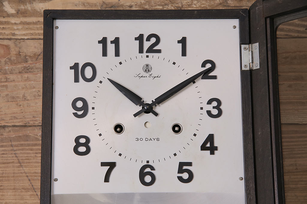 ヴィンテージ時計　昭和中期　愛知時計電機(アイチ、AICHI)　ゼンマイ式　Super Eight　30DAYS　メンズライクな空間におすすめの振り子時計(柱時計、掛け時計、古時計、ビンテージ)(R-047130)