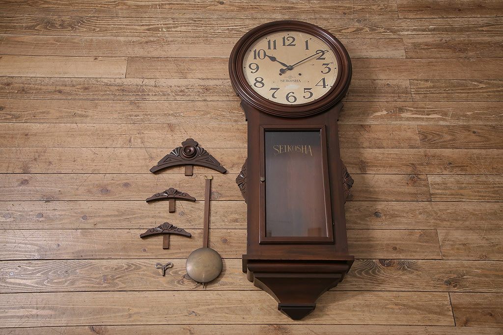 アンティーク時計　精工舎　TRADE(S)MARK　トレードマーク　SEIKO　セイコー　特大掛け時計(SEIKOSHA、振り子時計、古時計、柱時計)(R-047131)