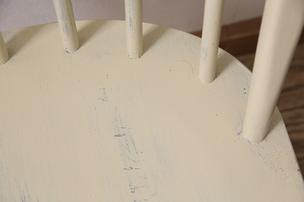 イギリスヴィンテージ　ニレ材　シャビーな風合いがお洒落なモカベージュのチェア(椅子、ダイニングチェア、ビンテージ)(R-047137)