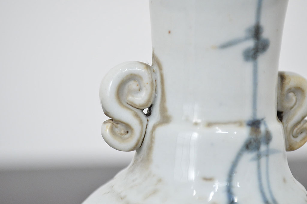 江戸期　古伊万里　染付　二耳花瓶(花入、花器)(R-047195)