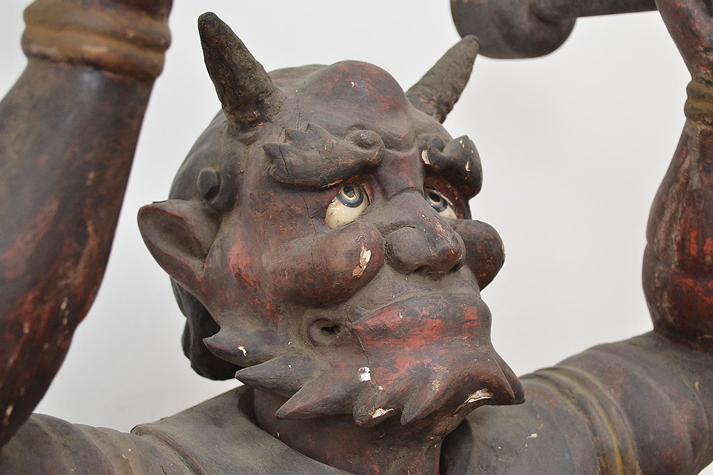 古い　木彫鬼(置物、彩色、彫刻、仏教美術)(R-047196)