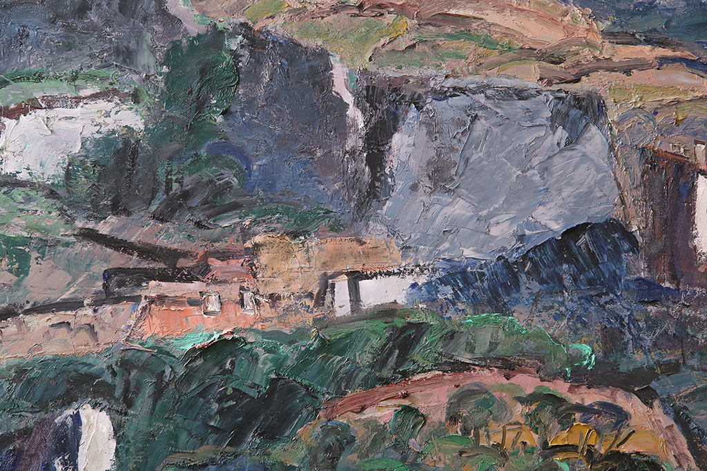 2001年　樋口善造作　岩城の町　油絵　100号程(油彩、額装)(R-047197)