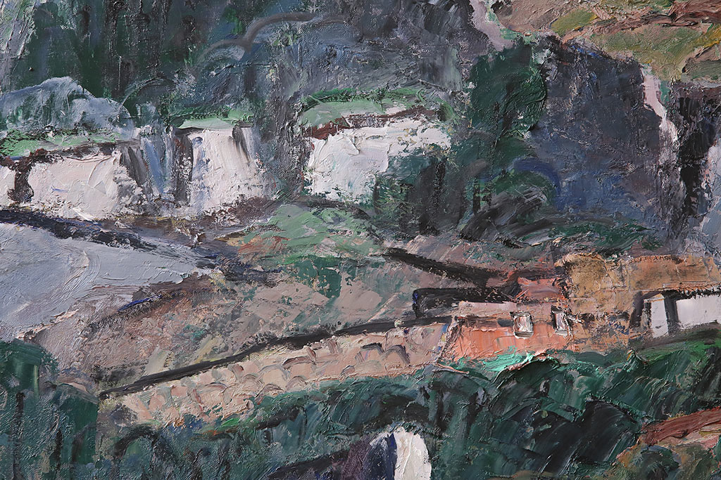 2001年　樋口善造作　岩城の町　油絵　100号程(油彩、額装)(R-047197)