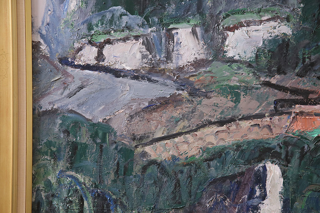 2001年　樋口善造作　岩城の町　油絵　100号程(油彩、額装)(R-047197)