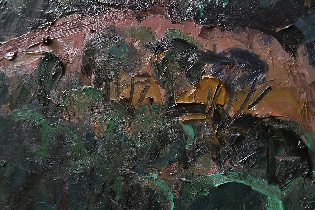 2001年　樋口善造作　岩城の町　油絵　100号程(油彩、額装)(R-047197)